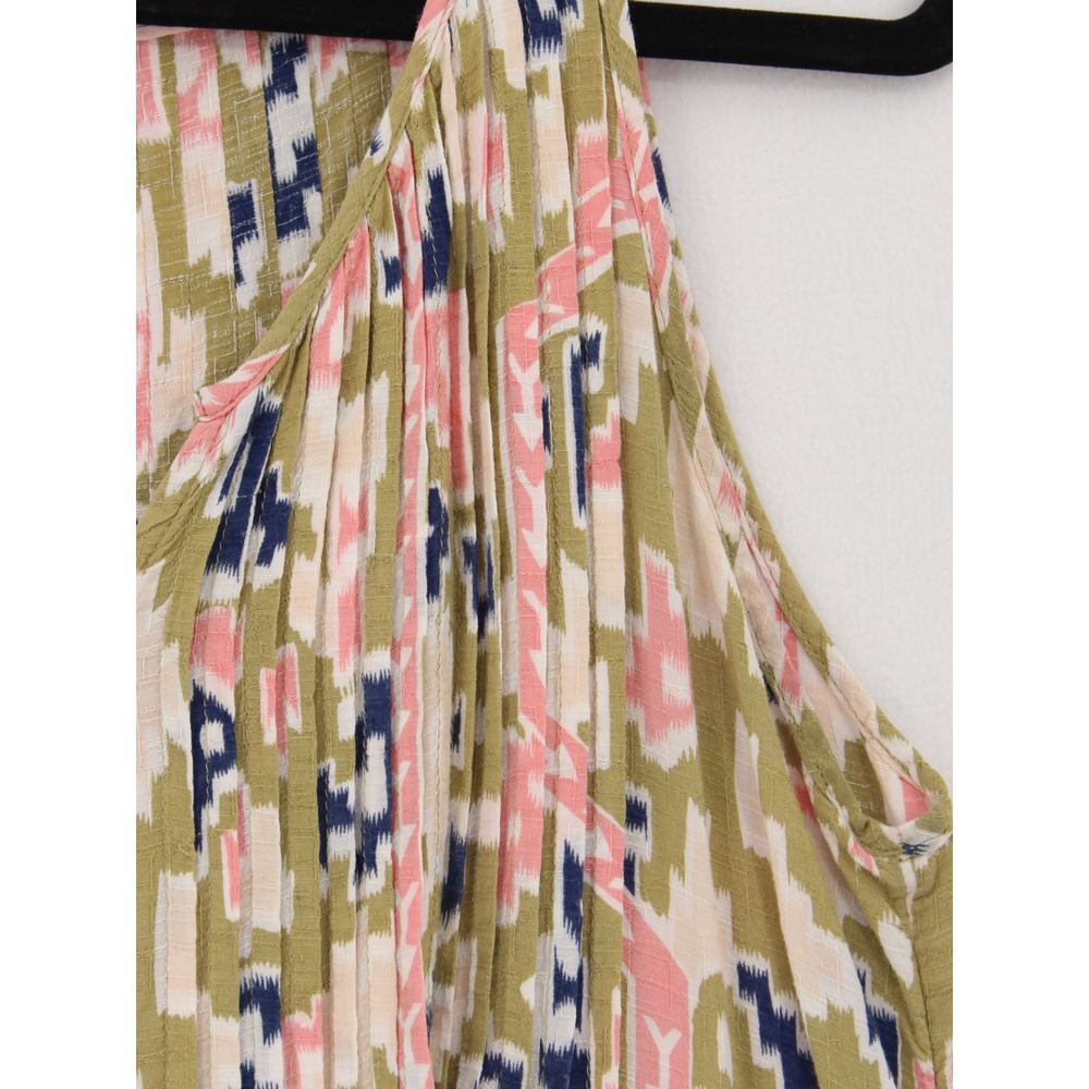 Maeve Anthropologie Pleated Tank Top size 6 Ikat Tribal Print Button Front Boo - Picture 3 of 11